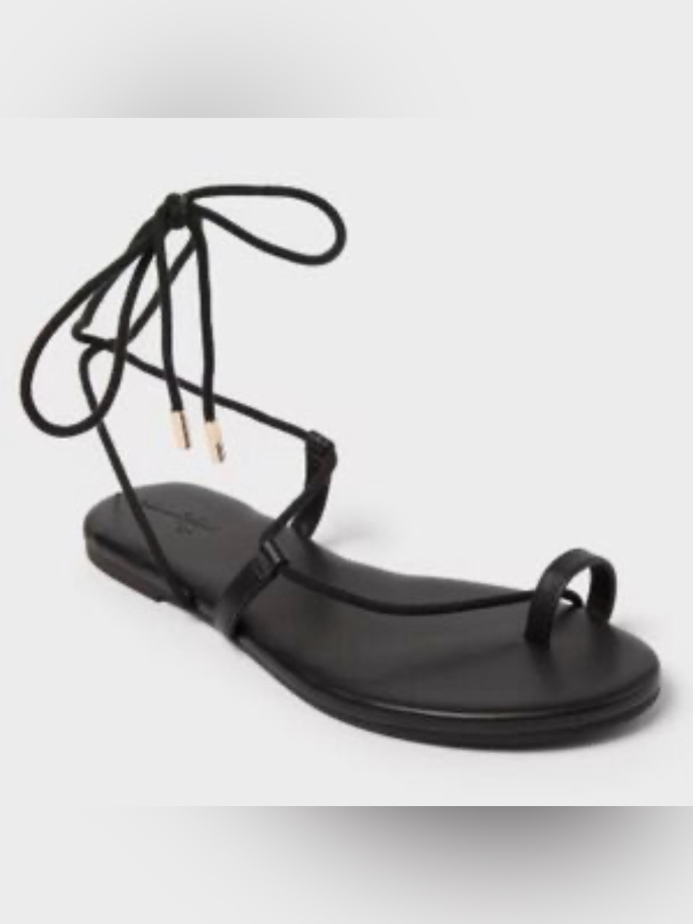 Black Lace-Up Flat Sandals - Women